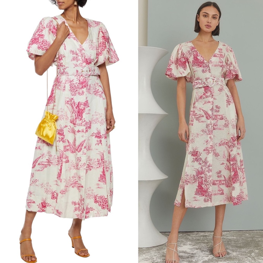 Nicholas Troy Pink Toile French Pattern Midi Dress - Picture 1 of 13